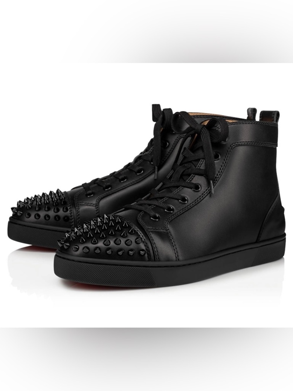 Men's Black Leather Christian Louboutin Lou Spiked High-Top Sneakers
